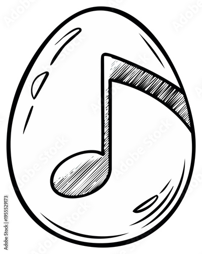 Hand Drawn Easter Egg with Musical Note Symbol
