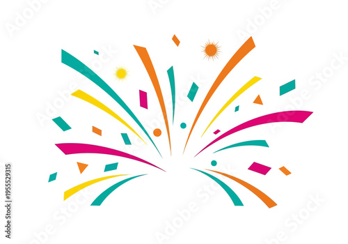 Vibrant Colorful Confetti and Streamer Burst Celebration Vector Illustration Isolated on White