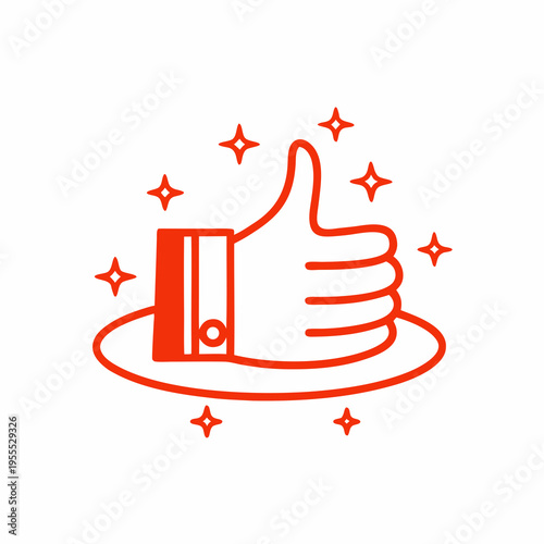 A red line art illustration of a hand giving a thumbs up gesture
