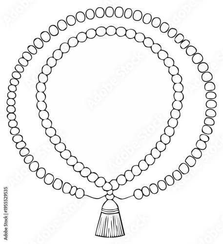 Simple Outline Drawing of Prayer Beads with Tassel