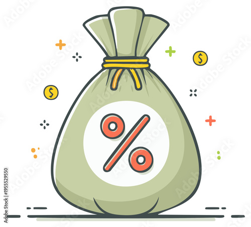 Cartoon Money Bag with Percentage Symbol Financial Savings Icon