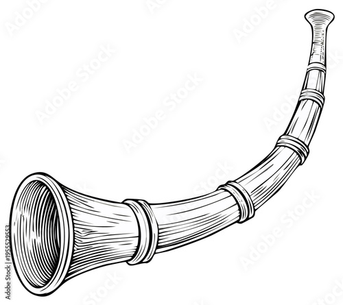 Illustration of a Curved Alpine Horn Musical Instrument