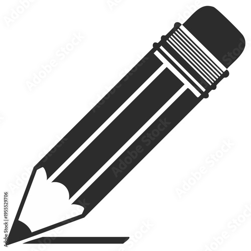 Black pencil icon with eraser drawing a straight line graphic vector illustration