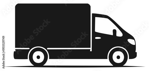 Delivery Van Silhouette, Black and White Cargo Truck, Automobile Transport, Transportation Icon
