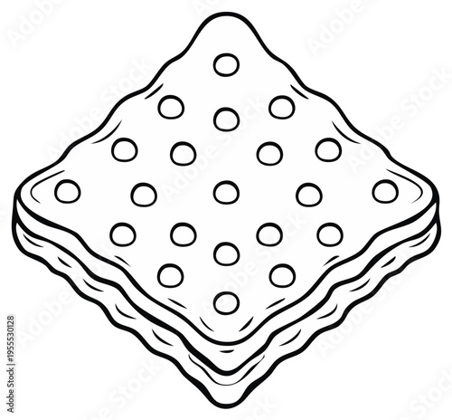 Square Cracker with Perforations Isolated Black and White Illustration