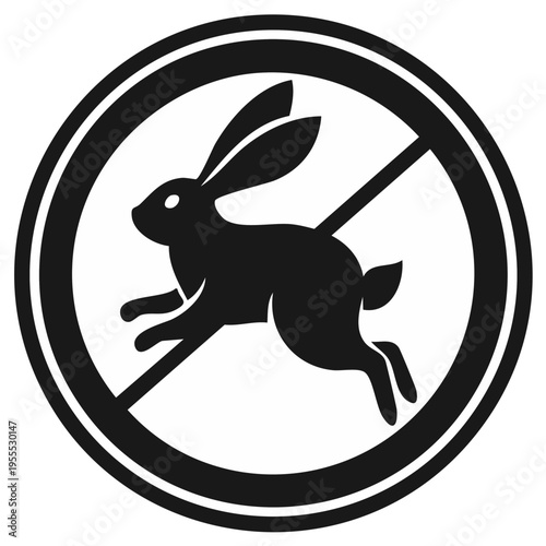 No Rabbits Sign: Black Circular Symbol with Diagonal Line through a Hare