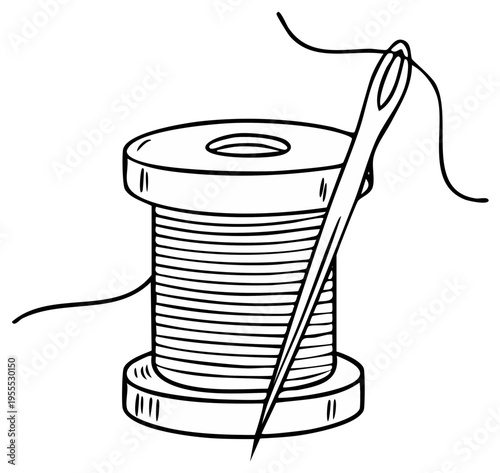 Needle and thread with spool illustration