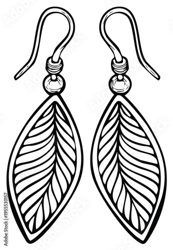 Elegant leaf-shaped dangle earrings, intricate line art design