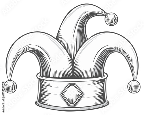 Jester Hat with Bells Stylized Drawing