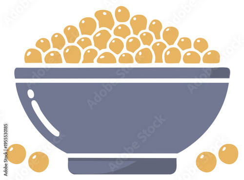 Healthy Cooked Chickpeas in a Ceramic Bowl Flat Vector Illustration Design for Vegan Diet