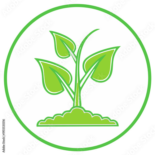 Green plant sprout emerging from soil circle icon symbol for growth and nature