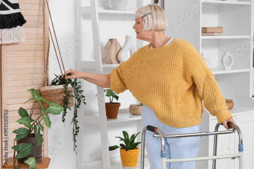 Senior woman with walker an...