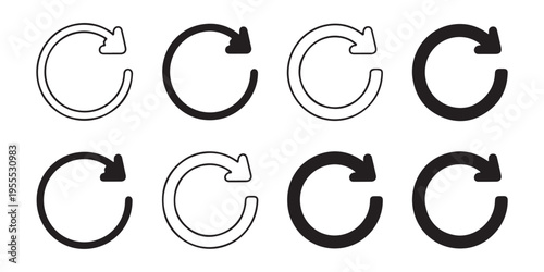 Collection of circular reload and repeat arrow icons in different stroke styles and fill weights for web apps