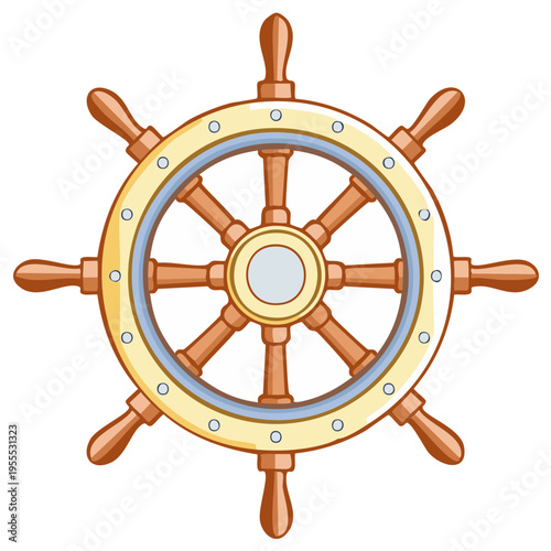 Vibrant cartoon ship's wheel vector illustration for nautical adventure and maritime design