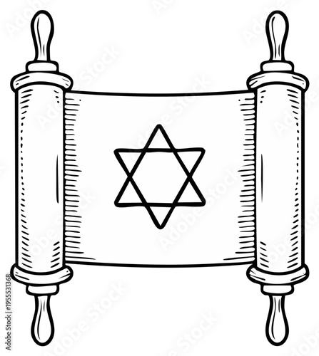 Hand Drawn Jewish Scroll with Star of David Symbol Ancient Traditional Religious Text
