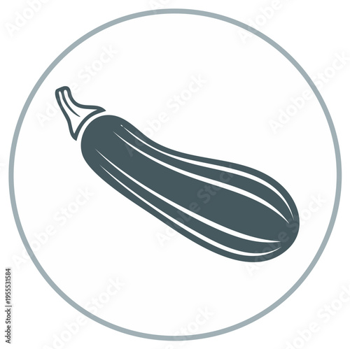 Simple flat monochrome icon of a fresh zucchini or courgette inside a circular frame