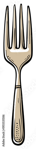 Illustration of a silver fork with a beige handle, silverware for eating