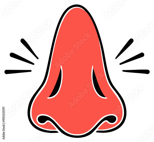 Stylized Red Human Nose with Sense of Smell Lines