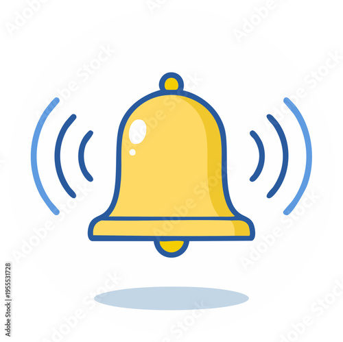 Yellow ringing bell icon with blue sound waves symbolizing an incoming notification alert