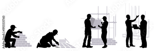 People silhouettes, man are doing construction and repair. Vector illustration	
