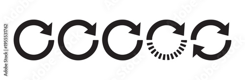 Sync button icons with different rotation progress styles loading symbols for web application vector element