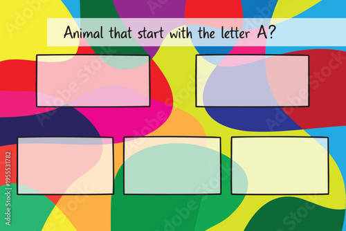 A vector illustration of five empty columns prepared to be filled with answers to animal names starting with the letter A, designed in a clean and simple educational layout.