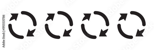 Circular rotation arrow icon set for loading interface design simple black graphic element for website menu