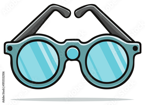 Retro Style Round Blue Glasses Illustration with Clear Lenses on White
