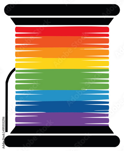 Thread Spool with Rainbow Colors Illustration for Pride Design and Crafting