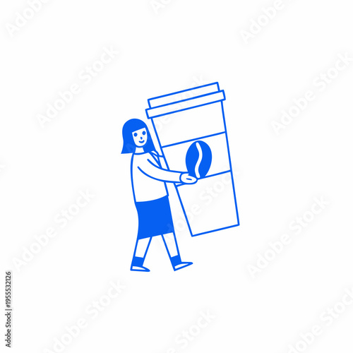 A woman struggles to carry an oversized to go coffee cup