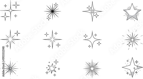 Sparkle Starburst Icon Set with Twinkle Effects Shining Stars and Radiant Light Elements for Decoration Holiday Graphics and Creative Design Illustration