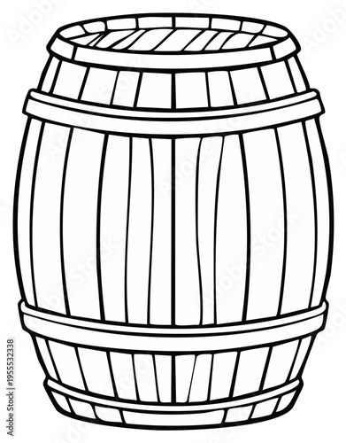 Simple wood barrel outline drawing illustration for coloring books or stock