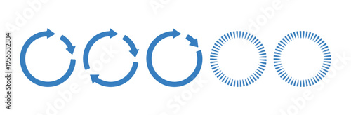 Circular blue rotation arrows and loading progress indicators isolated on white background for business design