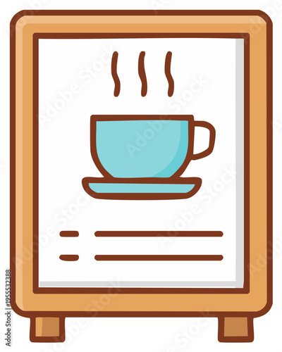 Café signboard with cup of coffee cartoon illustration