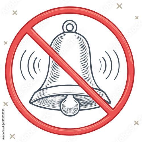 Illustration of a bell inside a red prohibition circle indicating no sound or silence