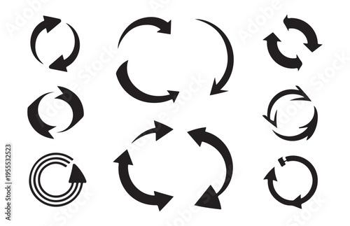 Set of black arrows. refresh and reload arrow icon. creative refresh and reload arrows. reset, refresh arrows