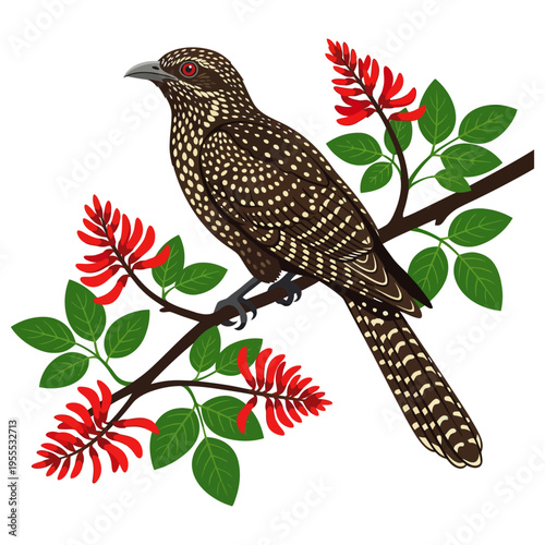 Asian Koel bird on Erabadu Branch ( Koha Bird) vector illustration for Sinhala and Tamil New Year celebration