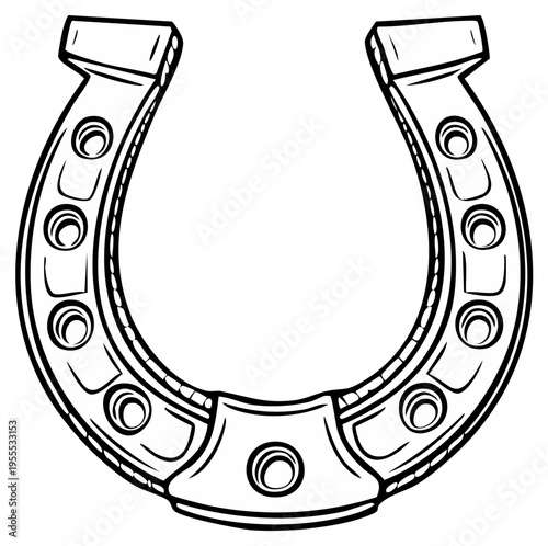 Classic Metal Horseshoe Illustration Open U Shape with Nail Holes