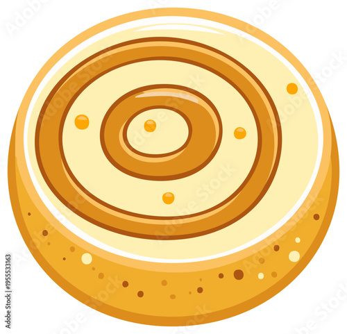 Cartoon Sweet Roll Pastry with Cream Filling and Drizzle of Caramel