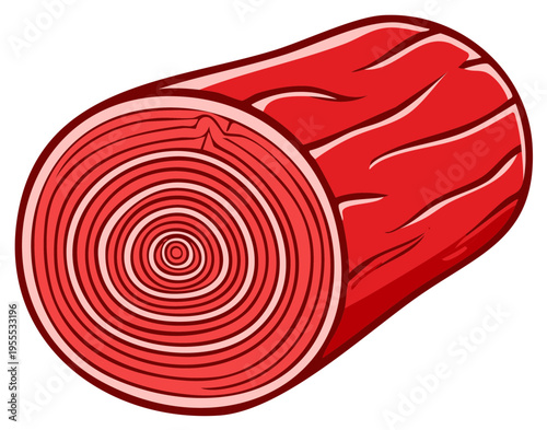Cartoonish Red Log with Concentric Growth Rings Wood Texture Graphic