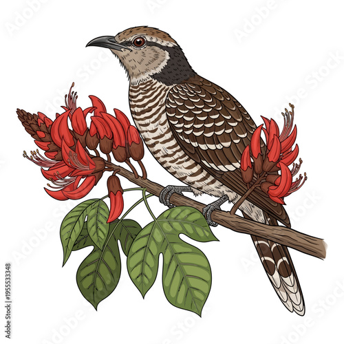 Asian Koel bird on Erabadu Branch ( Koha Bird) vector illustration for Sinhala and Tamil New Year, traditional Avurudu festival symbol