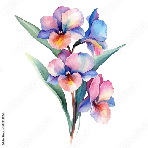 Exotic Orchid High Quality, watercolor illustration featuring soft shadows and luminous, isolated on a white background.