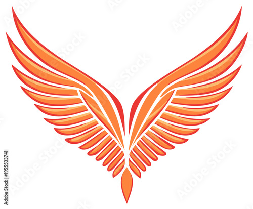 Stylized fiery orange wings symbol with a flame tip and white background