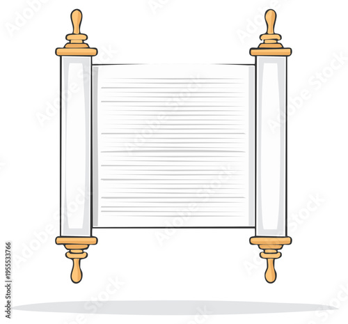 Vector illustration of an open ancient scroll with lines for text on parchment paper