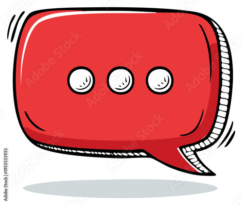 Red speech bubble with three dots, indicating thought or message in a cartoon style