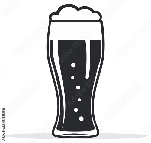 Stylized Beer Glass Illustration, Foam and Bubbles, Beverage Icon