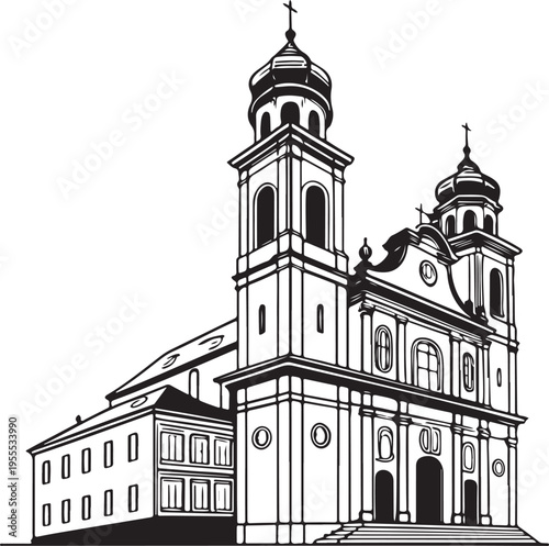 Ancient architecture and history meet at the Church of the Holy Sepulchre and the baroque Church of St Nicholas in Vilnius featuring a religious dome and old city tower under a clear sky