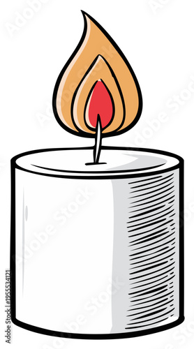 Cartoon candle burning with flame, isolated illustration.