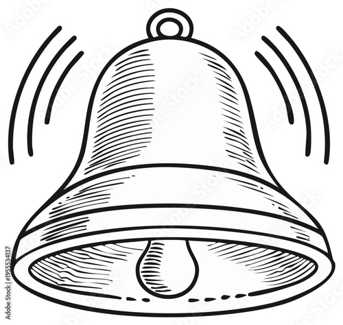Vintage Hand-Drawn Bell Illustration, Ringing Sound Waves