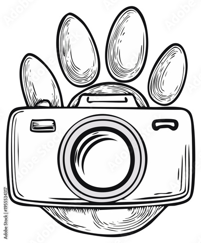 Camera with Paw Print Stamp Graphic Animal Pet Photography Vector